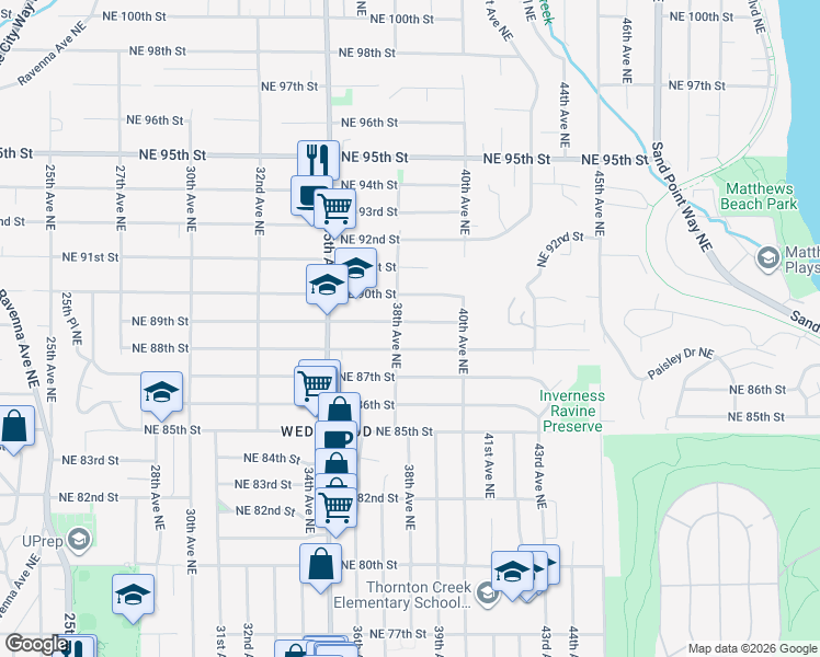 map of restaurants, bars, coffee shops, grocery stores, and more near 3808 Northeast 88th Street in Seattle