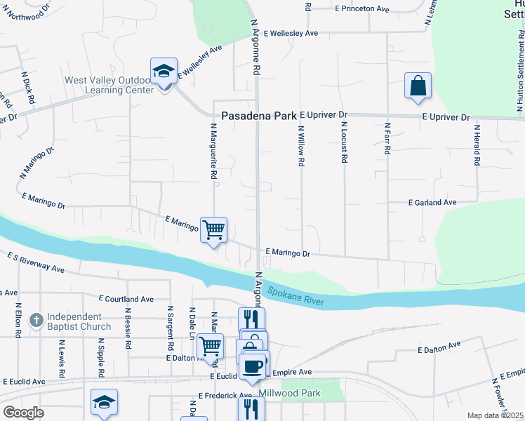 map of restaurants, bars, coffee shops, grocery stores, and more near 3914 North Argonne Road in Spokane
