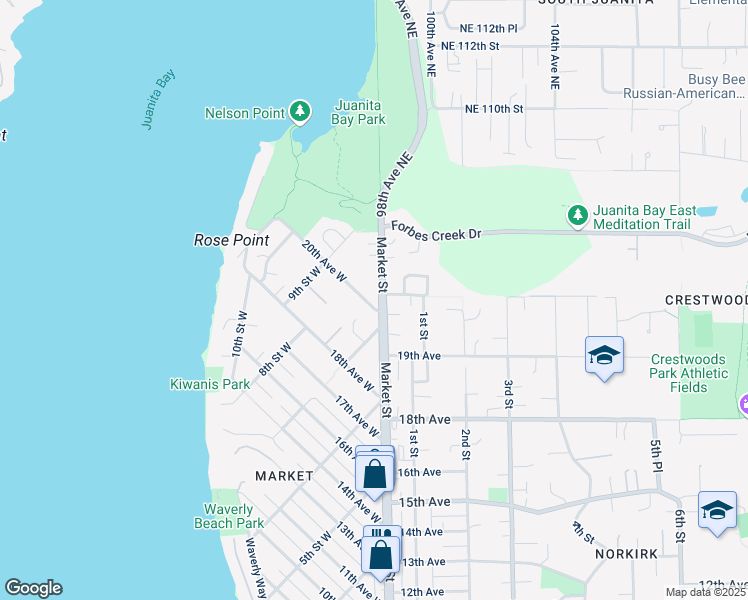 map of restaurants, bars, coffee shops, grocery stores, and more near 700 20th Avenue West in Kirkland
