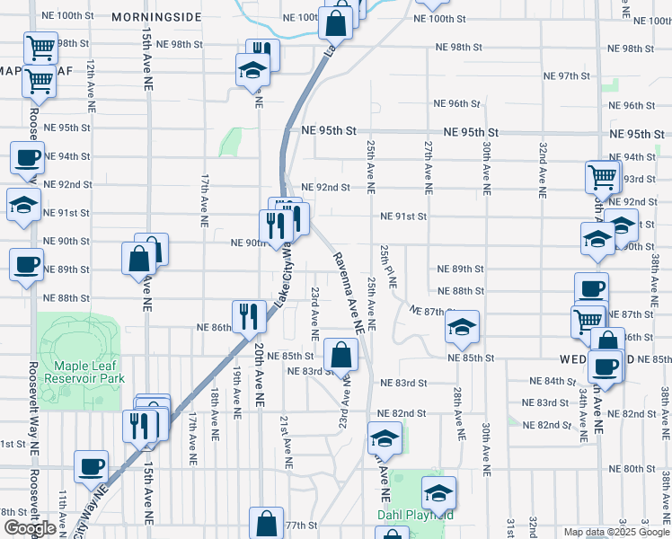 map of restaurants, bars, coffee shops, grocery stores, and more near 8808 Ravenna Avenue Northeast in Seattle