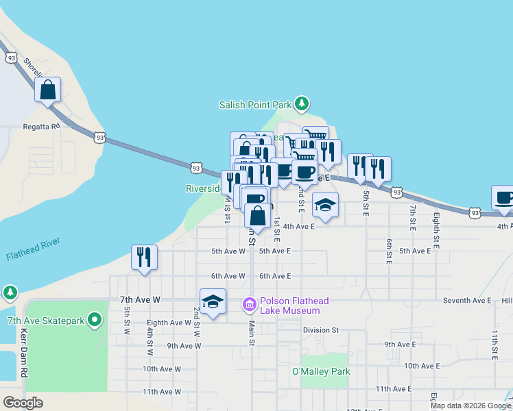 map of restaurants, bars, coffee shops, grocery stores, and more near in Polson