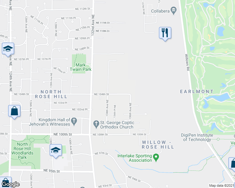 map of restaurants, bars, coffee shops, grocery stores, and more near 10312 134th Place Northeast in Kirkland