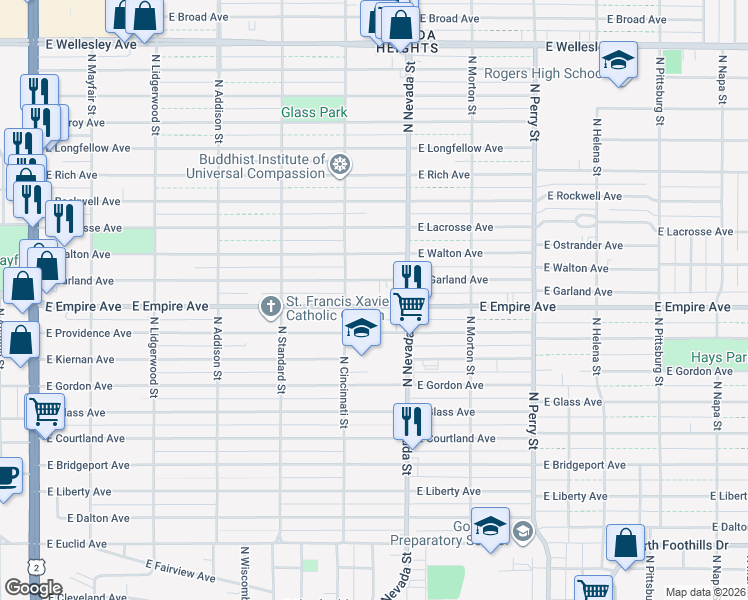 map of restaurants, bars, coffee shops, grocery stores, and more near 913 East Garland Avenue in Spokane