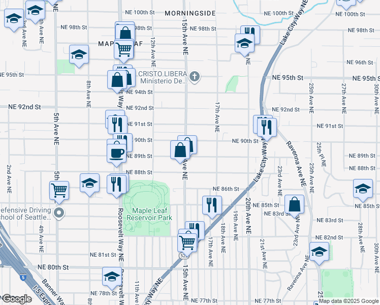 map of restaurants, bars, coffee shops, grocery stores, and more near 1510 Northeast 90th Street in Seattle