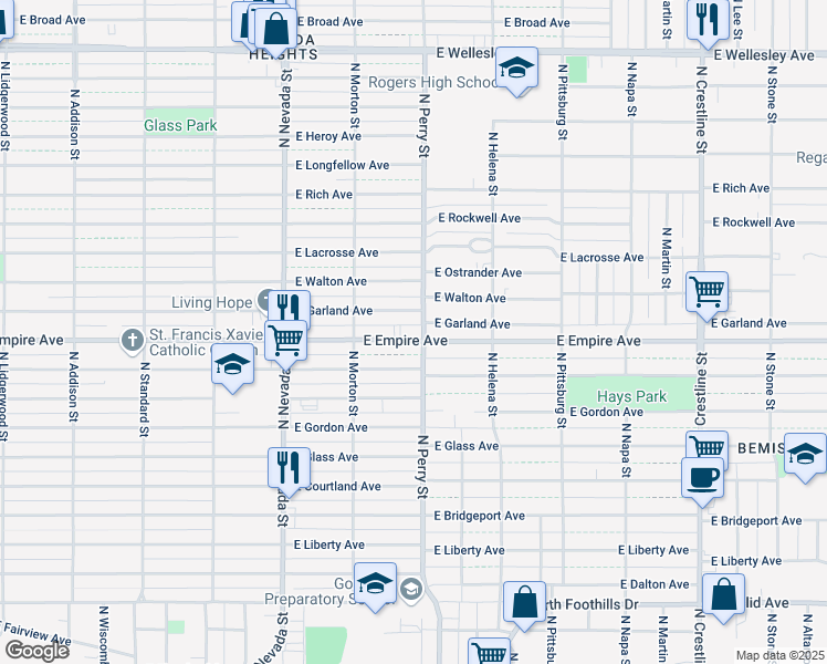 map of restaurants, bars, coffee shops, grocery stores, and more near 1327 East Garland Avenue in Spokane