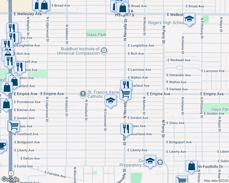map of restaurants, bars, coffee shops, grocery stores, and more near 913 East Garland Avenue in Spokane