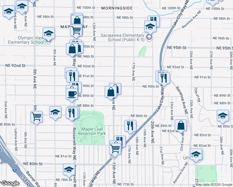 map of restaurants, bars, coffee shops, grocery stores, and more near 1510 Northeast 90th Street in Seattle