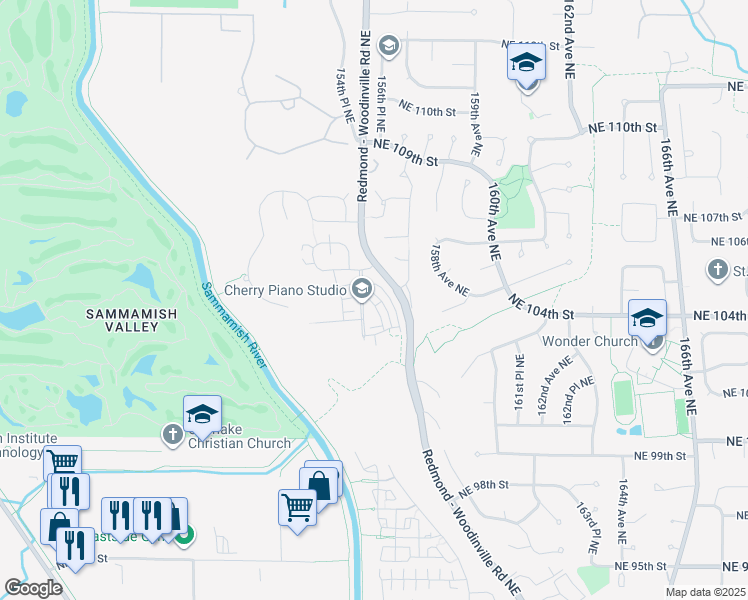 map of restaurants, bars, coffee shops, grocery stores, and more near 10398 157th Place Northeast in Redmond