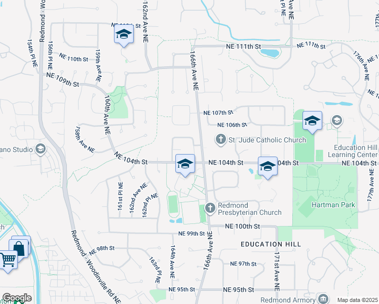 map of restaurants, bars, coffee shops, grocery stores, and more near 10417 165th Place Northeast in Redmond