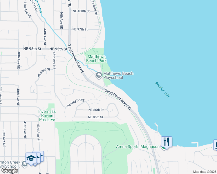 map of restaurants, bars, coffee shops, grocery stores, and more near NE 90th Pl in Seattle
