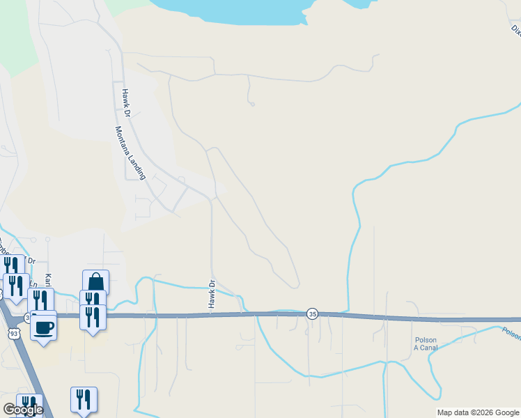 map of restaurants, bars, coffee shops, grocery stores, and more near 220 Red Tail Road in Polson