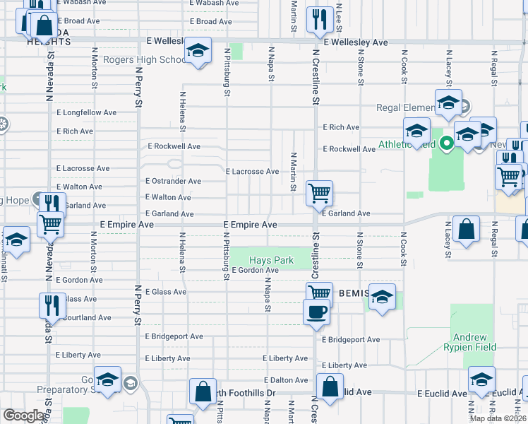 map of restaurants, bars, coffee shops, grocery stores, and more near 3926 North Magnolia Street in Spokane