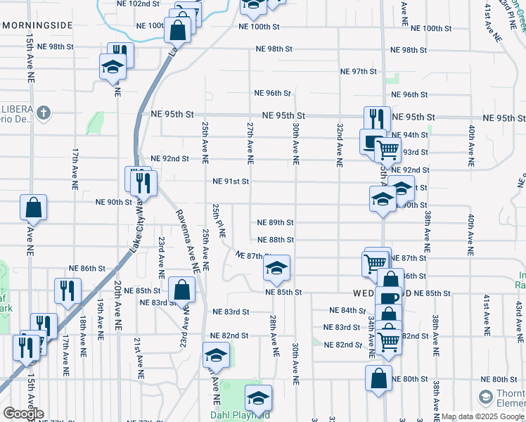 map of restaurants, bars, coffee shops, grocery stores, and more near 2712 Northeast 90th Street in Seattle