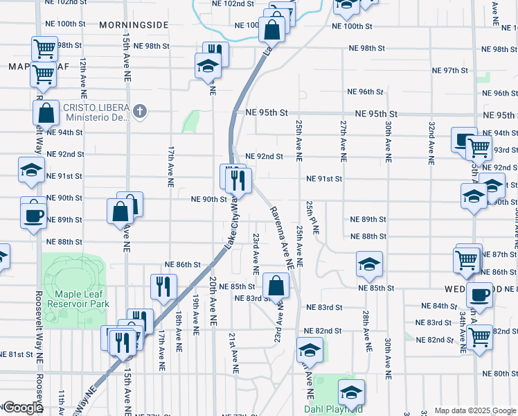 map of restaurants, bars, coffee shops, grocery stores, and more near 8923 Ravenna Avenue Northeast in Seattle