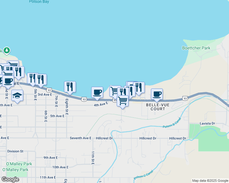 map of restaurants, bars, coffee shops, grocery stores, and more near 1207 U.S. 93 in Polson