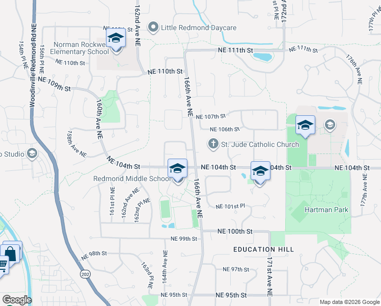 map of restaurants, bars, coffee shops, grocery stores, and more near 10503 165th Place Northeast in Redmond