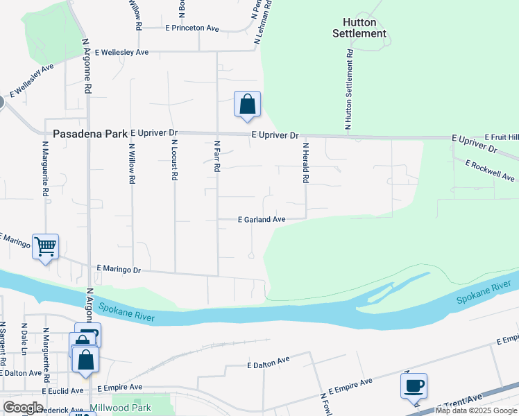 map of restaurants, bars, coffee shops, grocery stores, and more near 9903 East Garland Avenue in Spokane