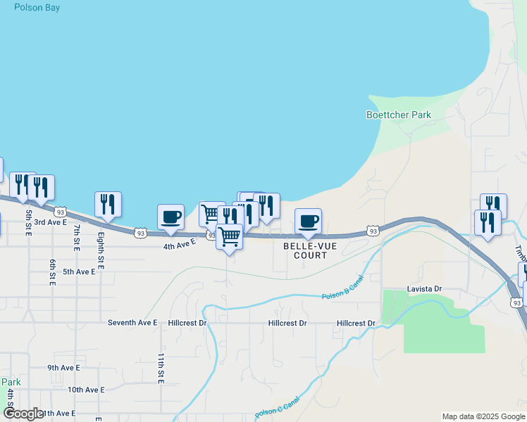 map of restaurants, bars, coffee shops, grocery stores, and more near 1401 U.S. 93 in Polson