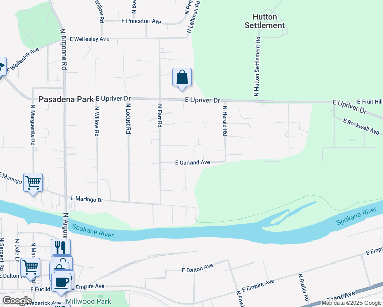 map of restaurants, bars, coffee shops, grocery stores, and more near 9903 East Garland Avenue in Spokane