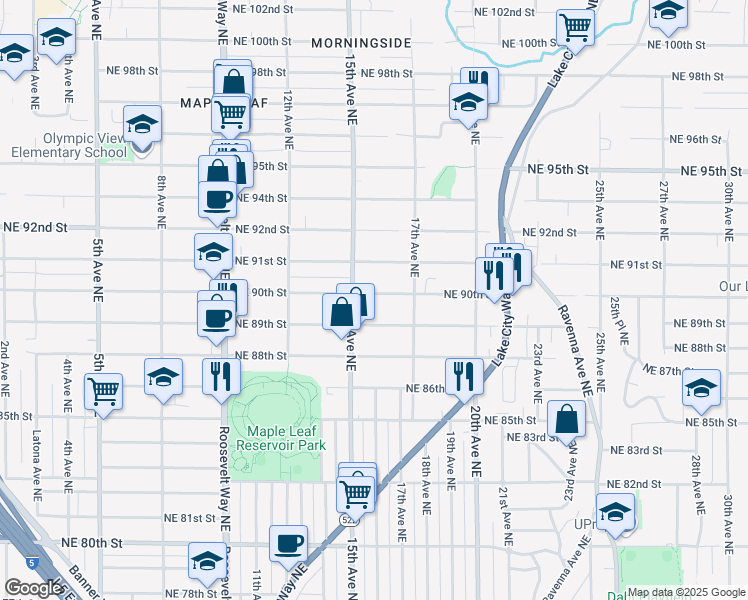 map of restaurants, bars, coffee shops, grocery stores, and more near 1510 Northeast 90th Street in Seattle