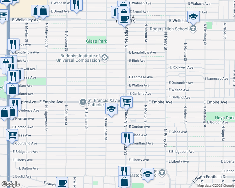map of restaurants, bars, coffee shops, grocery stores, and more near 913 East Garland Avenue in Spokane