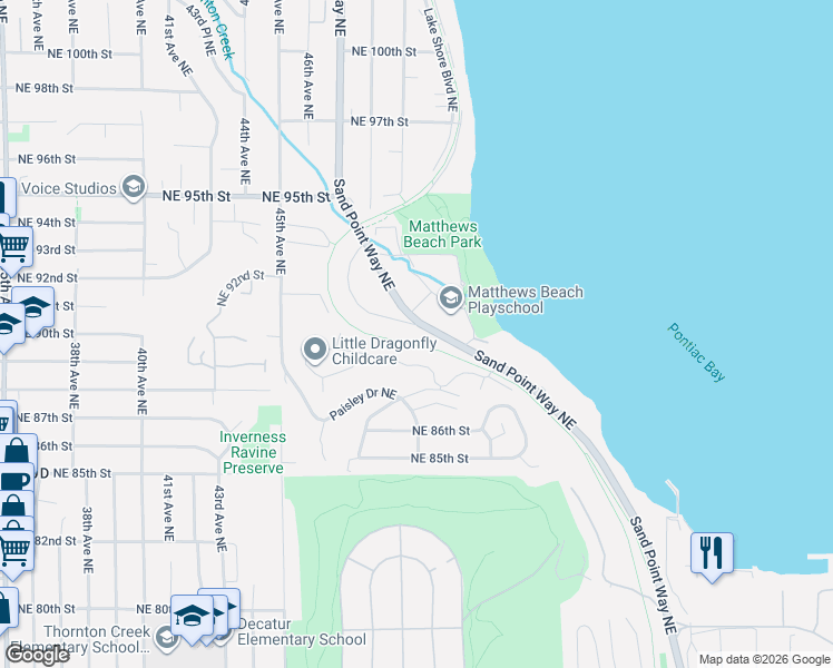 map of restaurants, bars, coffee shops, grocery stores, and more near 9103 Matthews Avenue Northeast in Seattle
