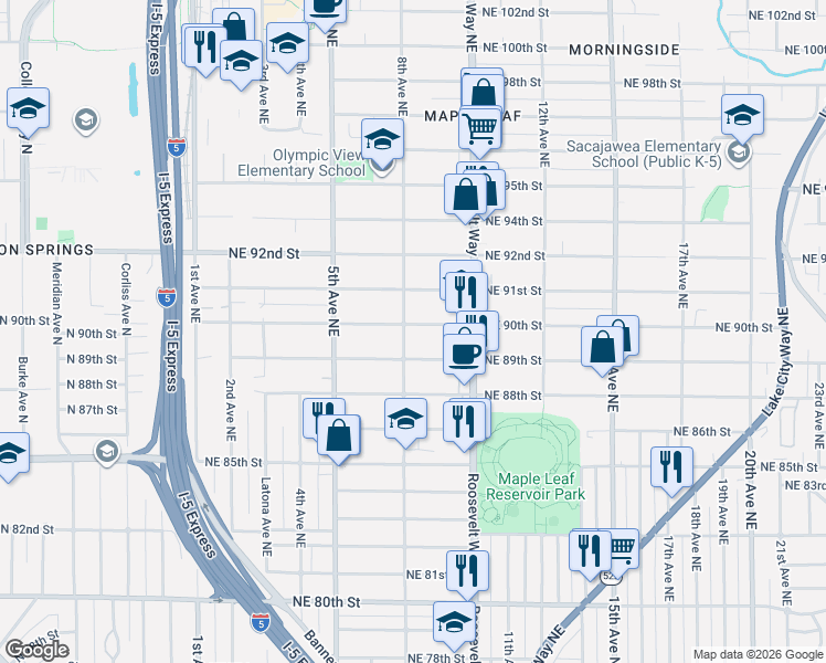 map of restaurants, bars, coffee shops, grocery stores, and more near 809 Northeast 90th Street in Seattle