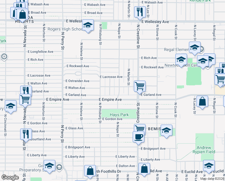 map of restaurants, bars, coffee shops, grocery stores, and more near 3926 North Magnolia Street in Spokane