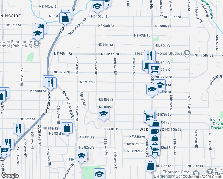 map of restaurants, bars, coffee shops, grocery stores, and more near 2746 Northeast 90th Street in Seattle