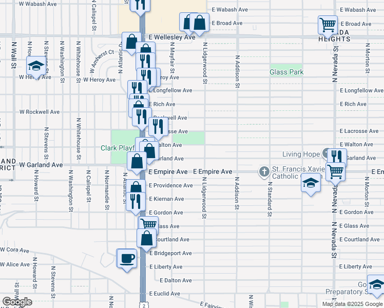 map of restaurants, bars, coffee shops, grocery stores, and more near 207 East Garland Avenue in Spokane