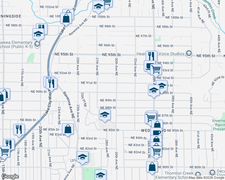 map of restaurants, bars, coffee shops, grocery stores, and more near 2746 Northeast 90th Street in Seattle