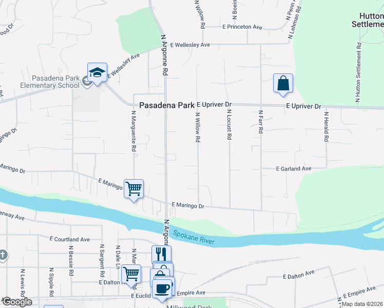 map of restaurants, bars, coffee shops, grocery stores, and more near 4021 North Willow Road in Spokane
