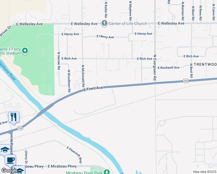 map of restaurants, bars, coffee shops, grocery stores, and more near 13400 East Trent Avenue in Spokane Valley