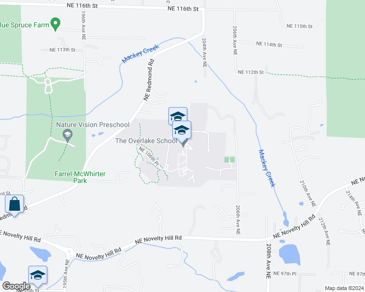 map of restaurants, bars, coffee shops, grocery stores, and more near 20301 Northeast 108th Street in Redmond