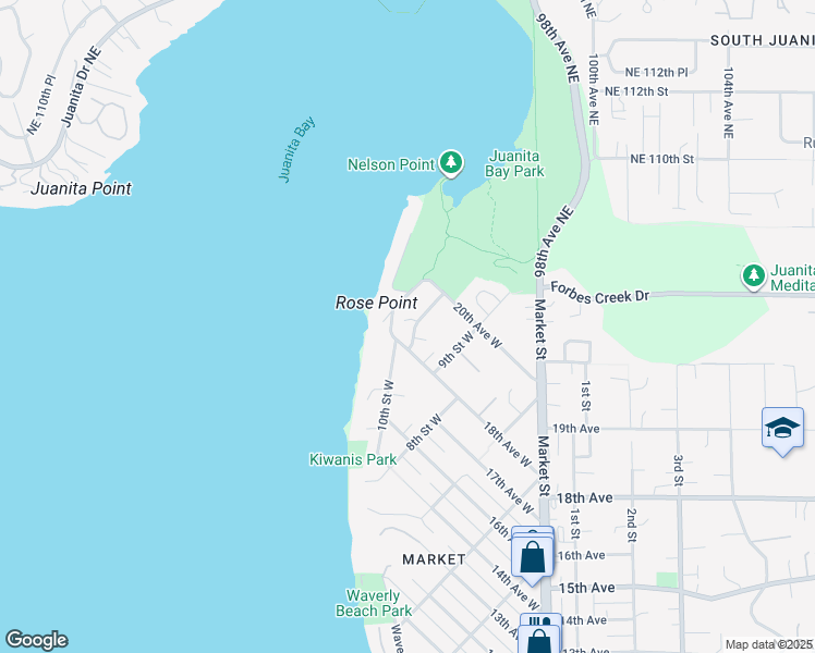 map of restaurants, bars, coffee shops, grocery stores, and more near 956 18th Avenue West in Kirkland