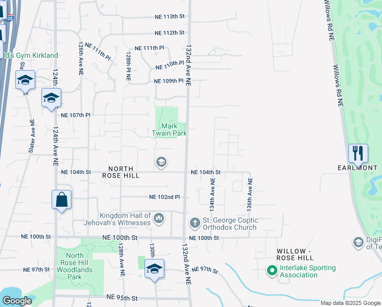 map of restaurants, bars, coffee shops, grocery stores, and more near 10428 132nd Avenue Northeast in Kirkland