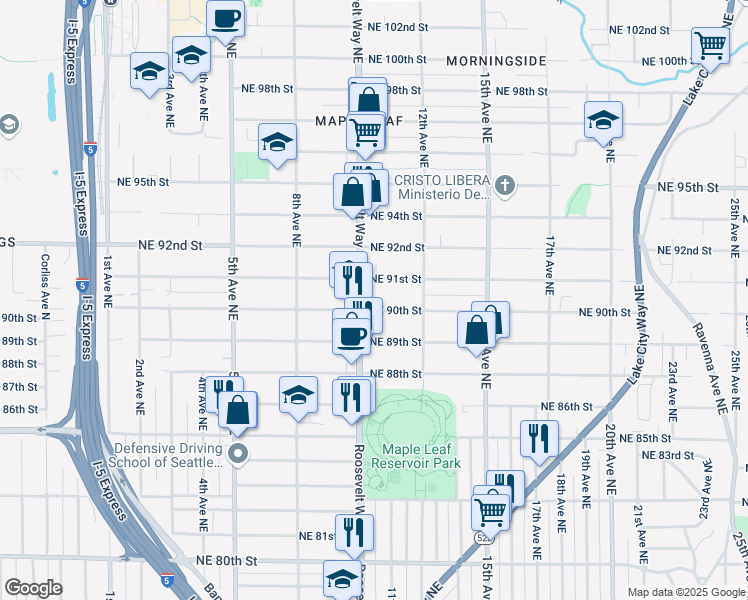 map of restaurants, bars, coffee shops, grocery stores, and more near in Seattle
