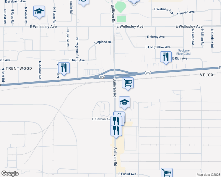 map of restaurants, bars, coffee shops, grocery stores, and more near 4005 North Industrial Park 1st Street in Spokane Valley