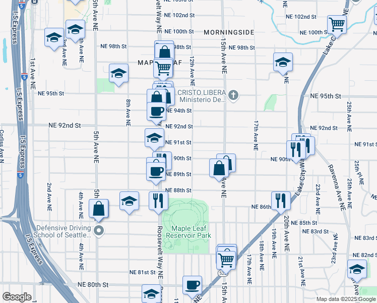 map of restaurants, bars, coffee shops, grocery stores, and more near 8922 12th Avenue Northeast in Seattle