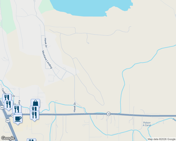 map of restaurants, bars, coffee shops, grocery stores, and more near 220 Red Tail Road in Polson