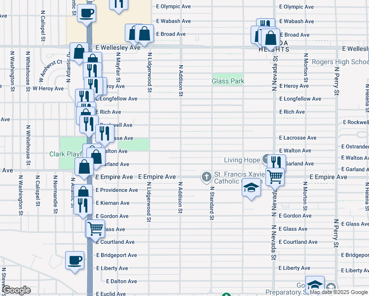 map of restaurants, bars, coffee shops, grocery stores, and more near 427 East Lacrosse Avenue in Spokane