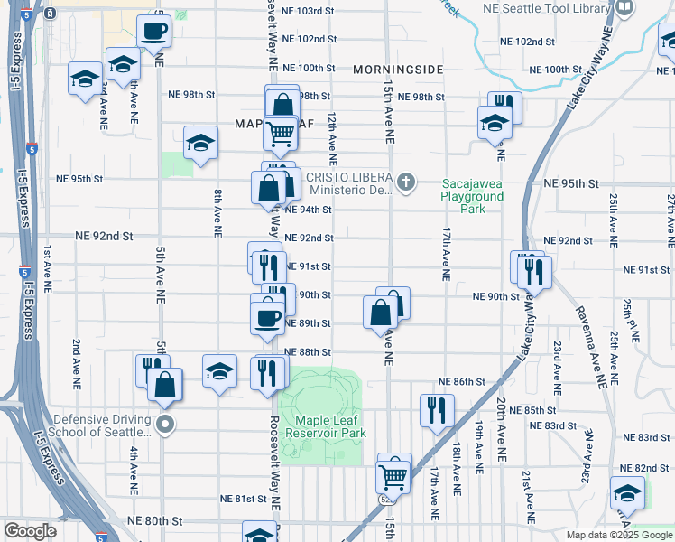 map of restaurants, bars, coffee shops, grocery stores, and more near 1209 Northeast 92nd Street in Seattle