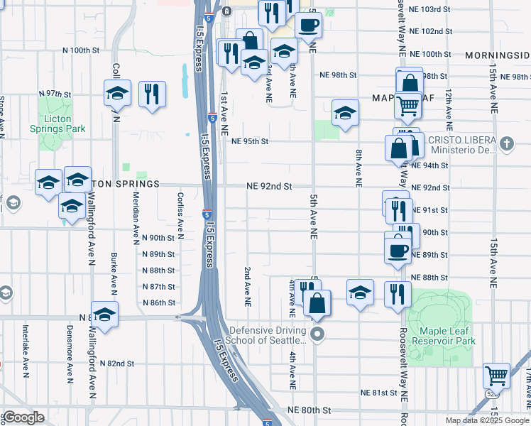 map of restaurants, bars, coffee shops, grocery stores, and more near 211 Northeast 92nd Street in Seattle