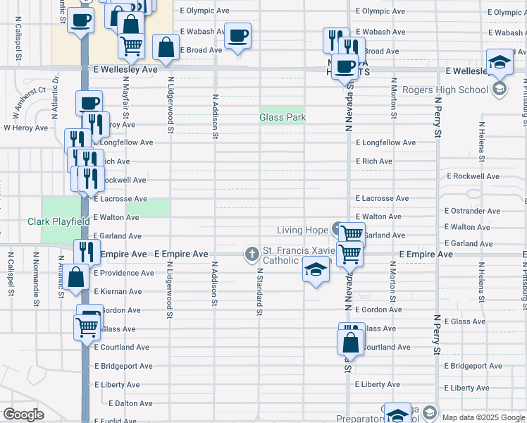 map of restaurants, bars, coffee shops, grocery stores, and more near 4106 North Standard Street in Spokane