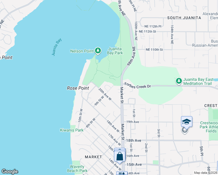 map of restaurants, bars, coffee shops, grocery stores, and more near 941 20th Place West in Kirkland