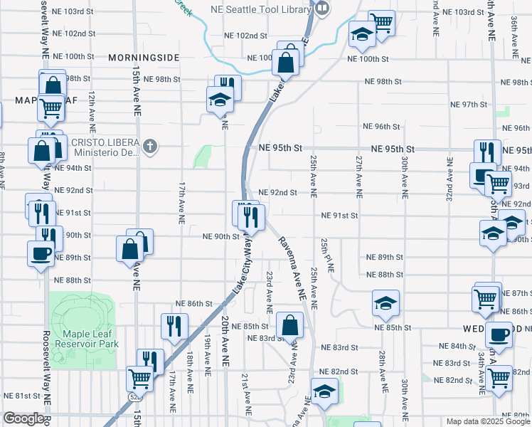 map of restaurants, bars, coffee shops, grocery stores, and more near 9122 23rd Avenue Northeast in Seattle