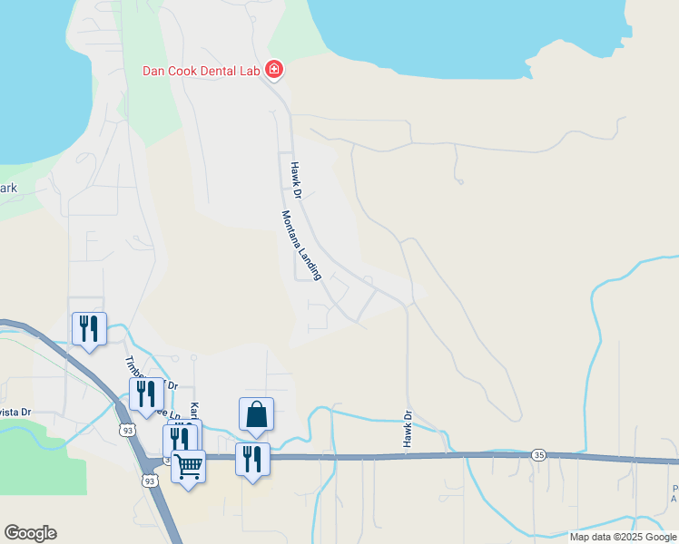 map of restaurants, bars, coffee shops, grocery stores, and more near 535 Hawk Drive in Polson