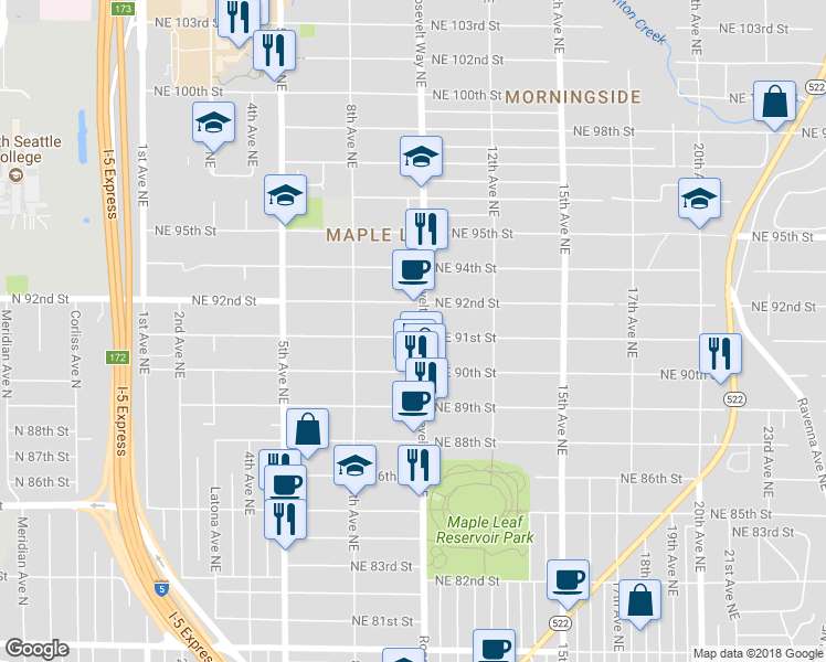 map of restaurants, bars, coffee shops, grocery stores, and more near in Seattle
