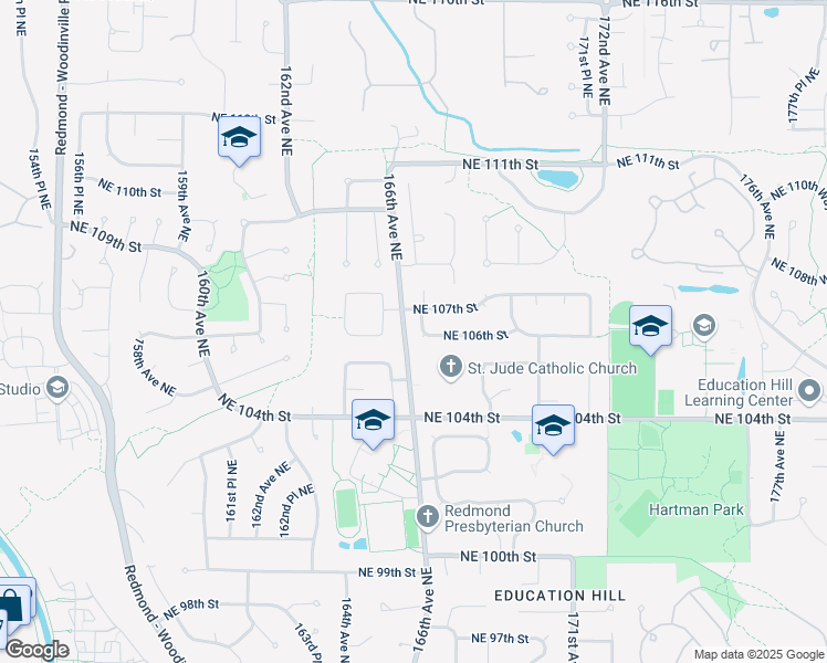 map of restaurants, bars, coffee shops, grocery stores, and more near 10614 166th Place Northeast in Redmond