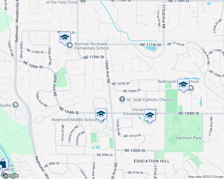 map of restaurants, bars, coffee shops, grocery stores, and more near 10614 166th Place Northeast in Redmond